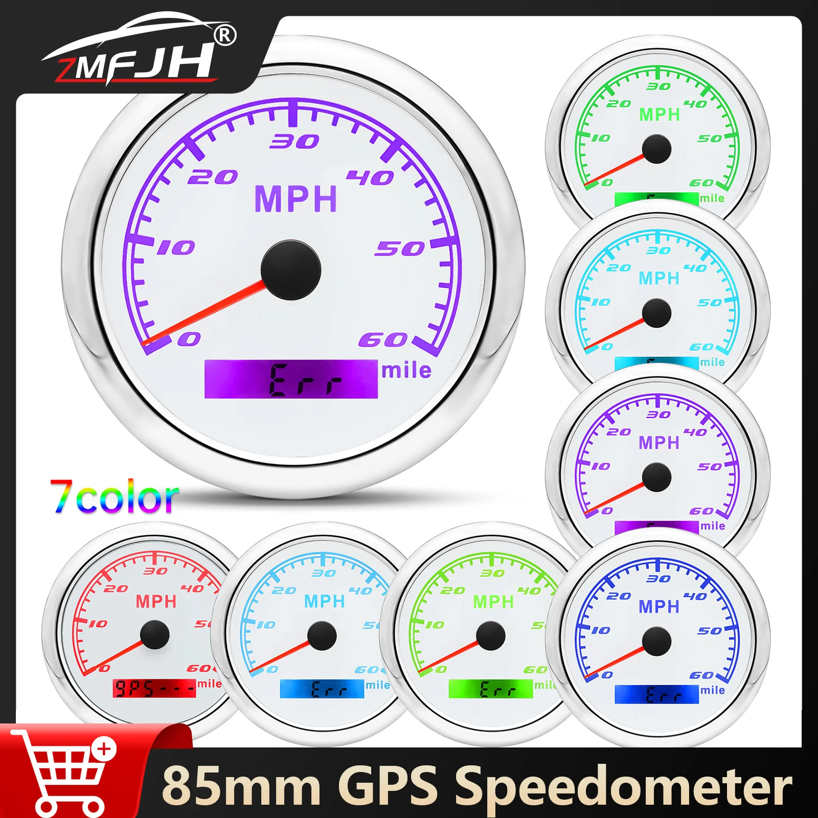 

7 Color Backlight GPS Speedometer 30/60/120MPH Speed Meter 85mm Gauge With GPS Antenna For Marine Car Boat Speed Indicator