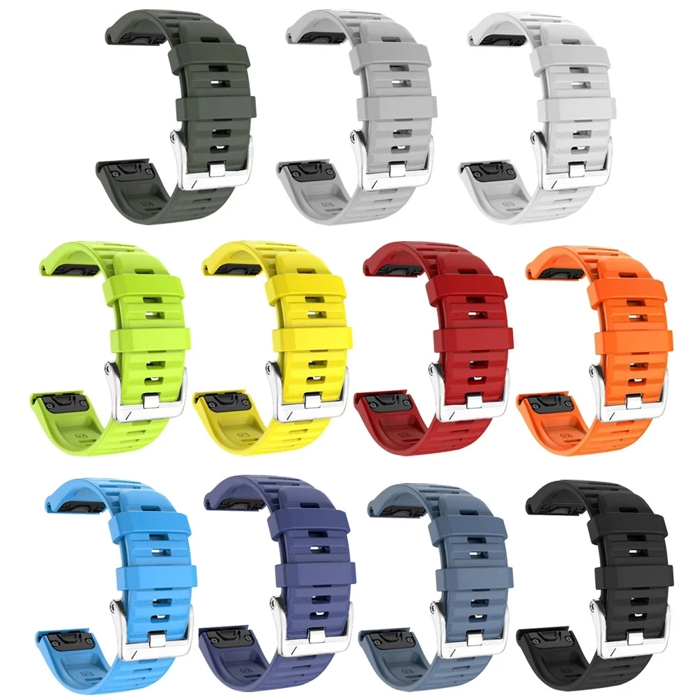 26 22mm Silver Buckle Silicone Watch For Garmin Fenix 6X 6 Pro 7 7X 5 5X Plus Epix Gen 2 Band Quickfit Strap Wristbands Bracelet