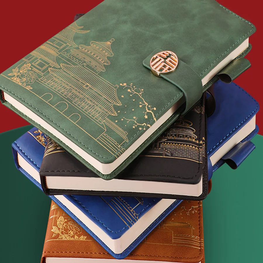 A5-Notizbuch aus Leder im chinesischen Stil, einfaches, verdicktes, geschlossenes Notizbuch mit Eisenschnalle, geeignet für Schüler und Büronutzung – Detail 5
