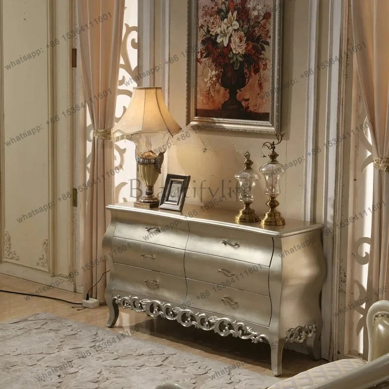 French retro light luxury entrance cabinet living room European neoclassical dining side cabinet