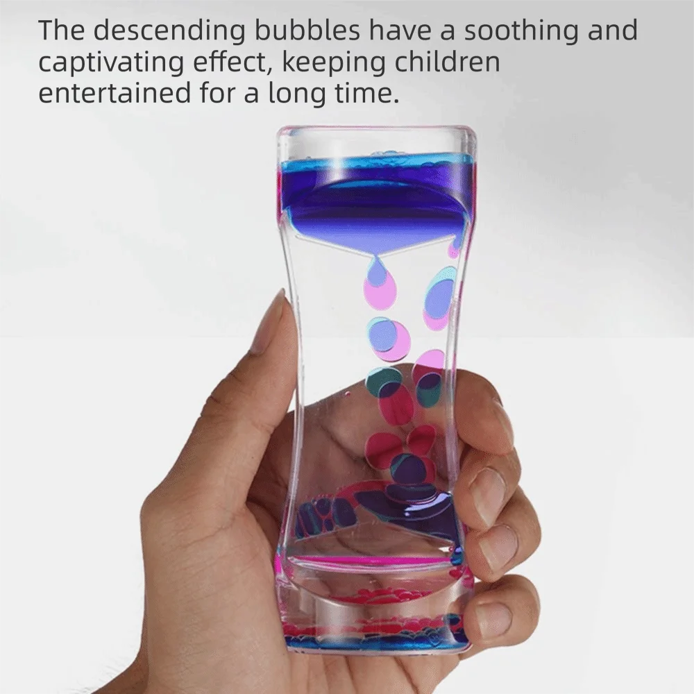 Double Colors Oil Hourglass Timer Acrylic Creative Movement Sensory Toys Descending Sensory Bubble Focus- Calming Oil Hourglass