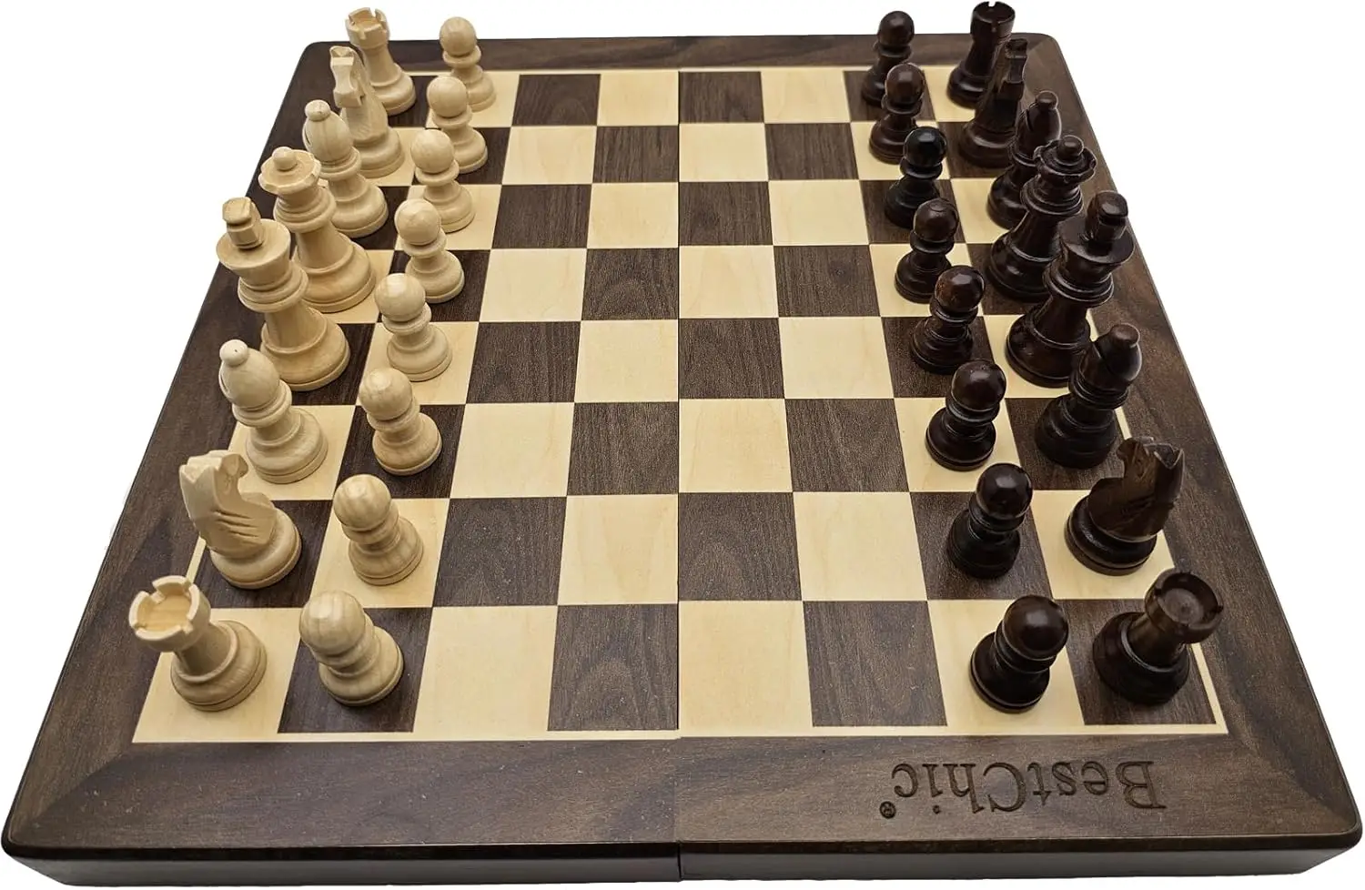 

Magnetic Travel Wooden Chess Set, 12-inch Folding Chess Board with 2 Extra Queens, Portable Chess Game for Kids & Adults