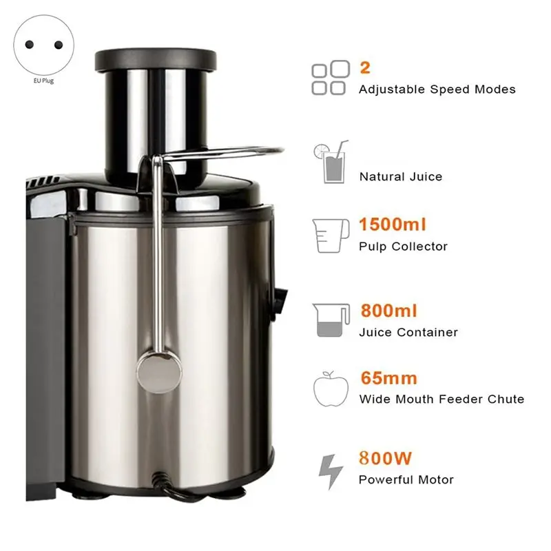 A07R Juicer Machine, 800W Juicer with 2.6Inch Wide Mouth for Whole Fruits and Vegetable with 2-Speed Setting EU Plug