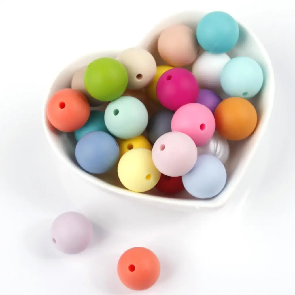 200pcs Round 12mm Silicone Teether Beads Teething Bpa Free Baby Dentition Necklace Accessories Soother Pacifier Clips Chain DIY