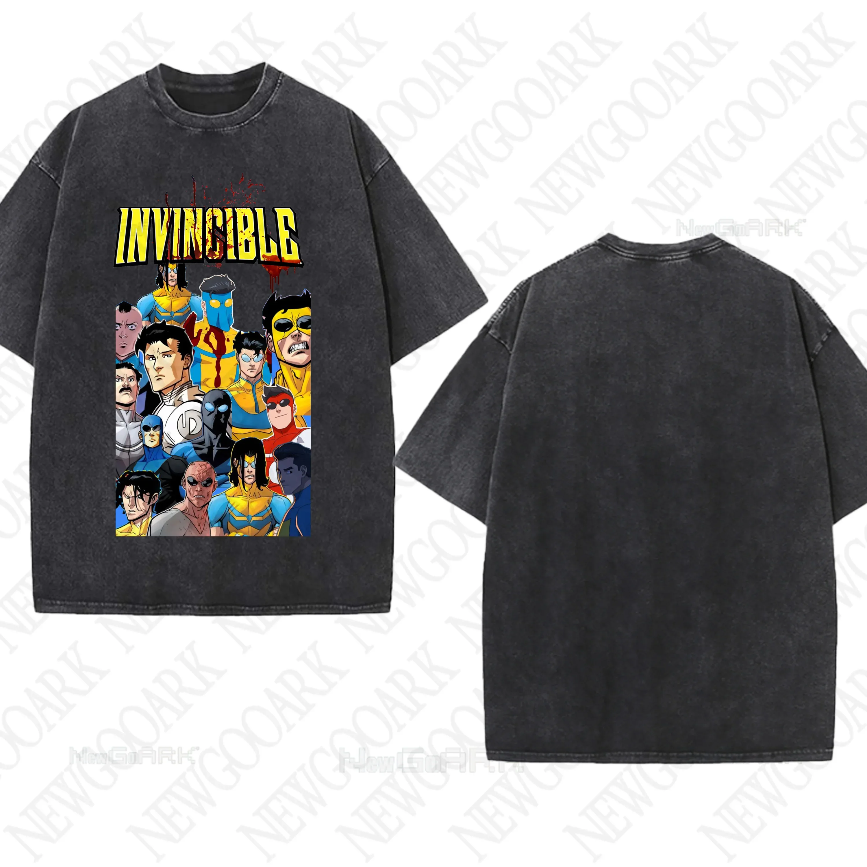 New Invincible Washed T-shirt Best Comic Graphic T Shirts Unisex Cotton Round Neck HipHop Men Women Streetwear Tees Short Sleeve