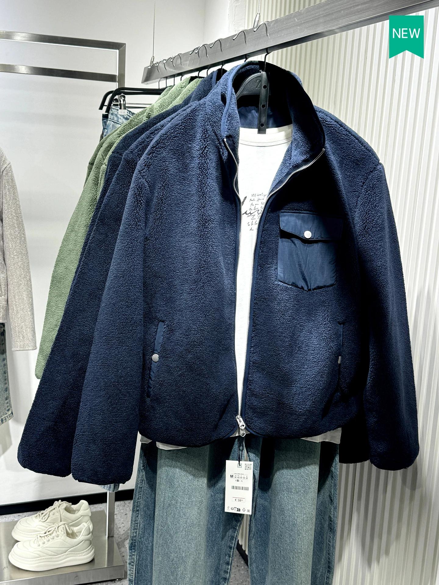 

Loose Fit Lamb Fur Jaet Men's Autumn Winter New Sle Stand Collar Fce Lined Outerwear Casual Straight Hem Design
