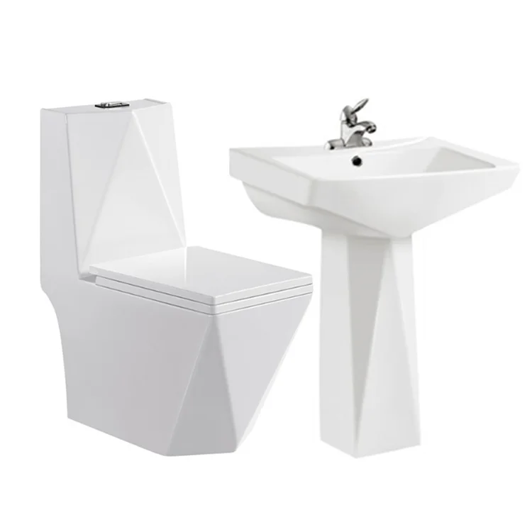 Sanitary Ware Rhombus Ceramic Base Sink and Toilet Ensuite Bathroom