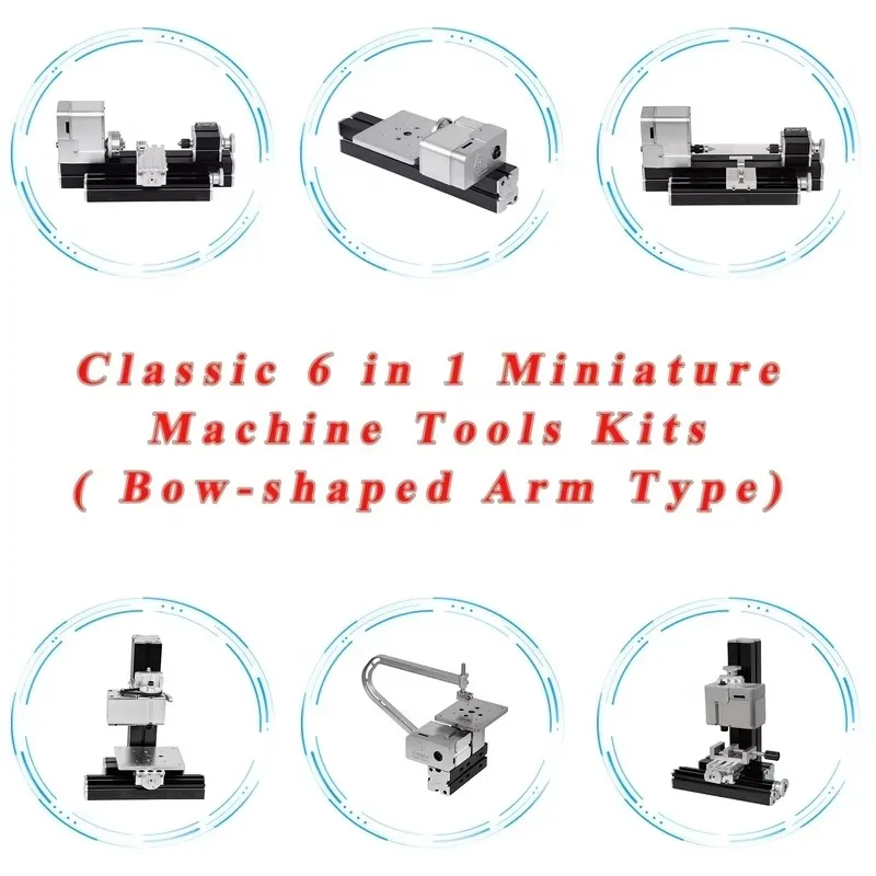 Mini Muti-purpose Combination Machine Lathe ZRJC6-1XG Classic 6 in 1 Miniature Machine Tools Kits Bow-shaped Arm Type