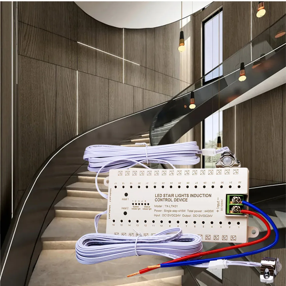 motion-sensor-led-stair-light-controller-automatic-step-pir-controller-dc-12v-24v-32-channels-for-stairway-and-staircase-light