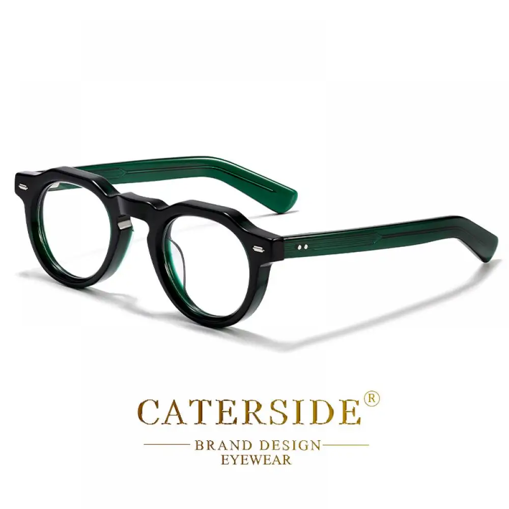 CATERSIDE Neue Retro Herren-Brille mit Flachspiegel, Premium-Acetat, runder dicker Rahmen, Damen-Business-Freizeit-Modebrille – Detail 11