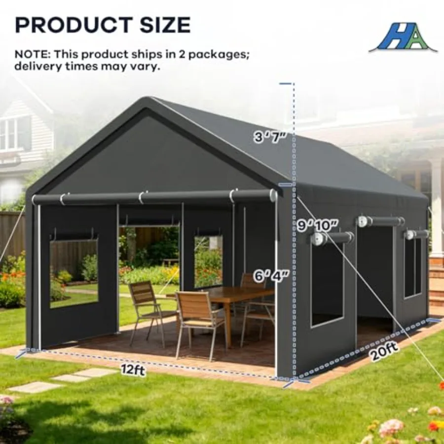 eavy Duty Carport Canopy, All-Weather Car Ports, Grey