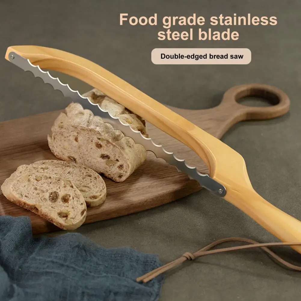 Baguettes Cheese Fruit Slicer Bread Slicer Set with Stainless Steel Serrated Blade Beech Wood Handle Bread Cutter for Bagels