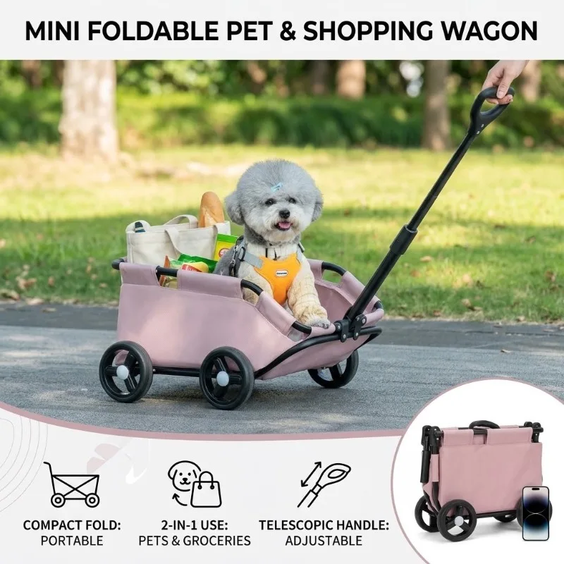 Compact Foldable Pet Dog Wagon Cat Trailer Space Capsule Rolling Luggage Trolley Box Portable Shopping Cart Buggy Travel Carrier