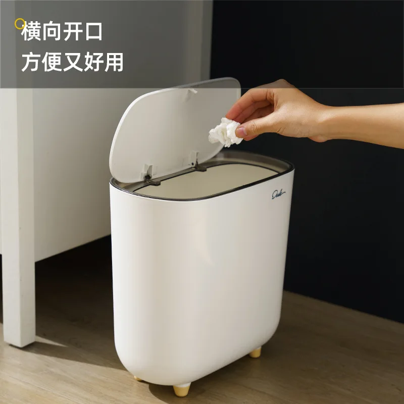 Narrow Shape Press Ring Trash Can with Lid for Bathroom Gap, Highlighting the Features of Garbage Classification