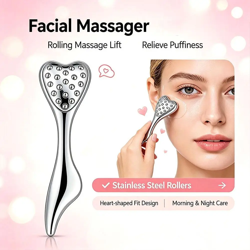 Heart Ice Massage Spoon Cold Compress Facial Roller Stick Rhinestone Anti Puffiness Eye Face Lifting Massage Tool