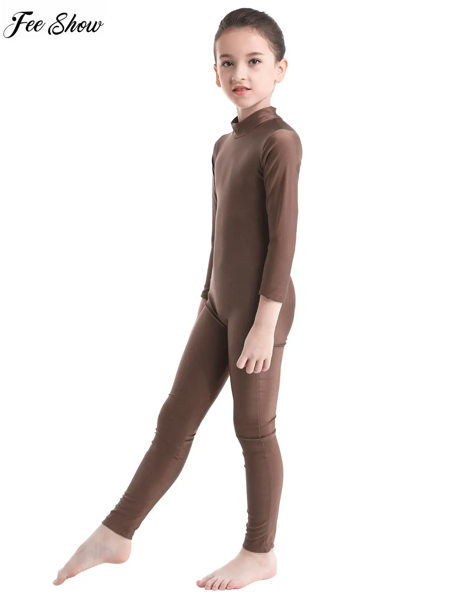 Kids Girls Ballet Dance Bodysuit Long Sleeves Zippered Full Body Gymnastics Leotard Jumpsuit Unitard Dancewear