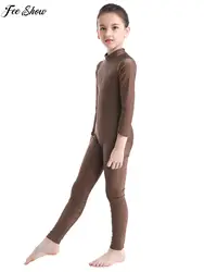 Kids Girls Ballet Dance Bodysuit Long Sleeves Zippered Full Body Gymnastics Leotard Jumpsuit Unitard Dancewear