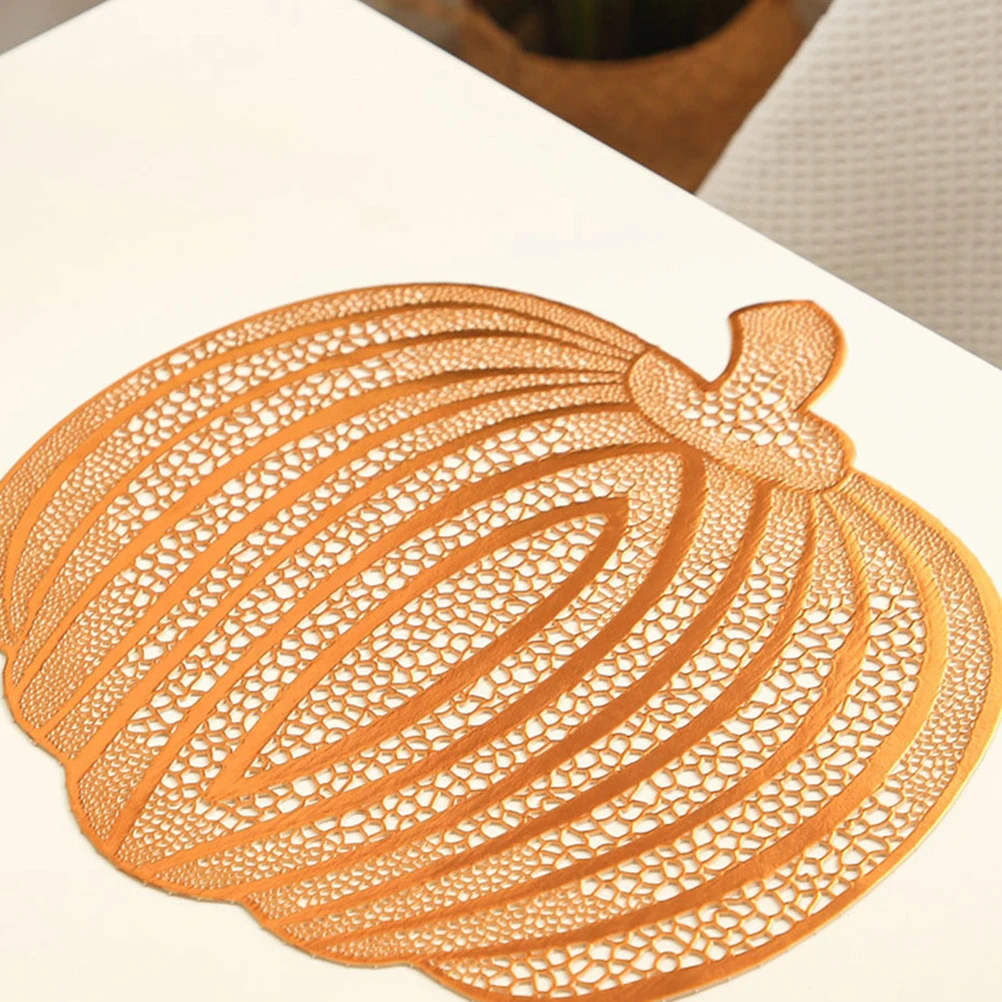 

6Pcs Waterproof Nonslip Pumpkin Placemats Gold Foil Finish Fall Table Decoration for Thanksgiving and Halloween