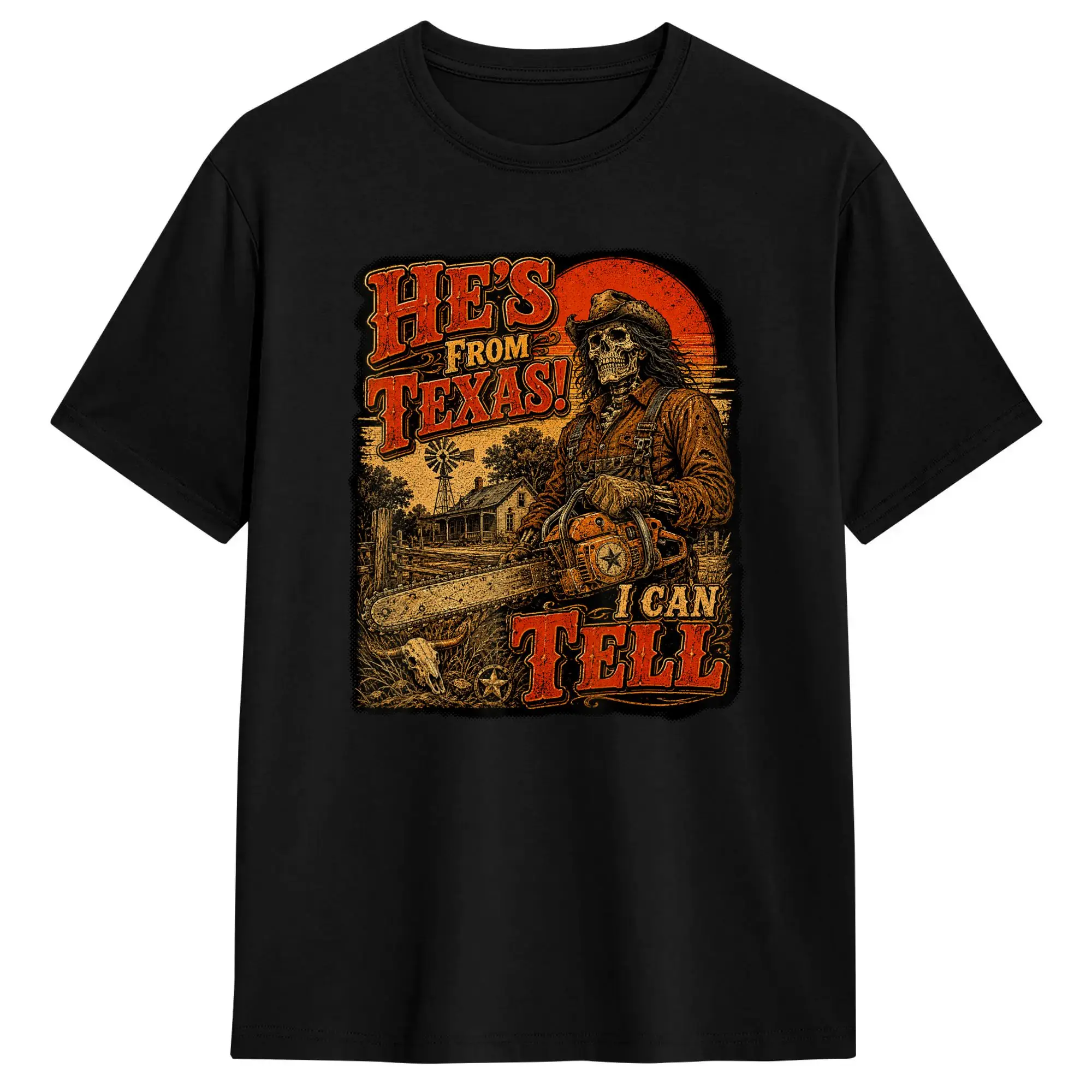 Hes from Texas I can Tell Retro Texas Western Skeleton T Shirt Beach  Hip Hop T-Shirts Cotton O Neck Oversized Top Tees