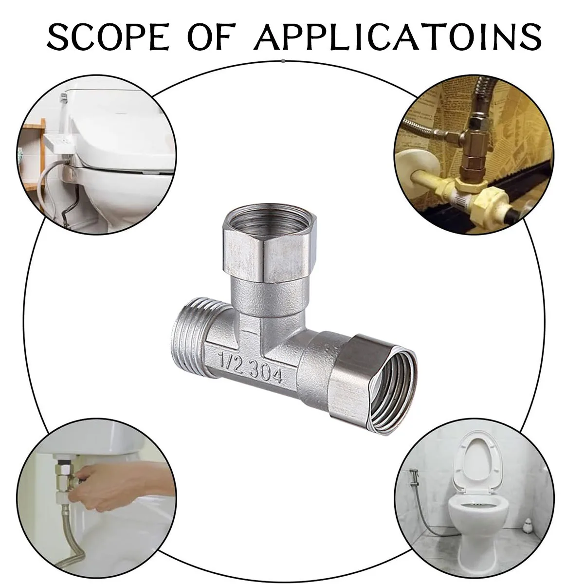 Stainless Steel 3-Way Diverter, Thickened Male and Female Tee, Flexible Removable Cap Connector (Top), T-Adapter Connector for A image 5