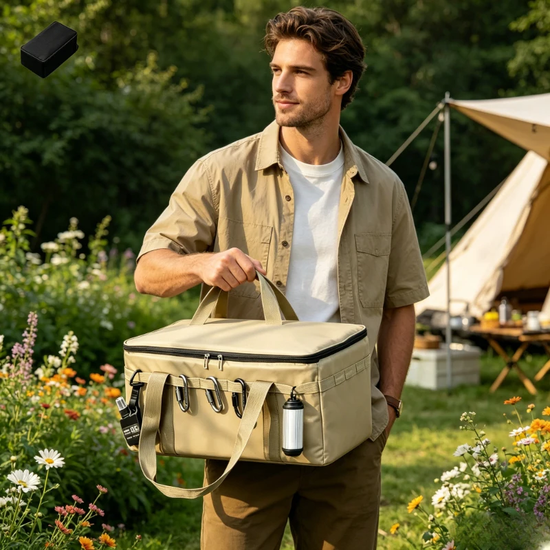 Khaki Army Green 30-42L Waterproof Bag, Insulated Folding Tactical Storage Box for Camping Picnic Tableware & Field Use