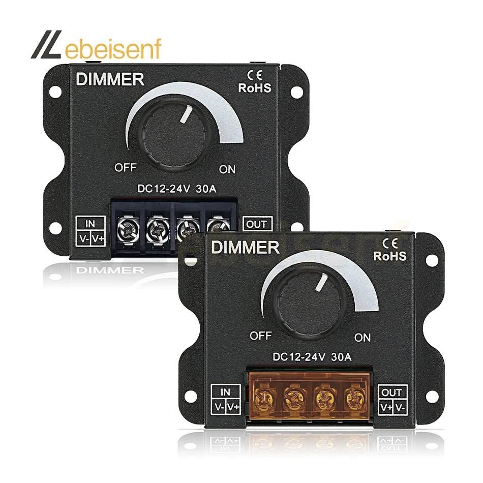 30A Rotary Dimmer Switch Regulator DC 12V 24V Iron Shell LED Knob Controller for Single Color 5050 2835 3014 Strip Light On Off