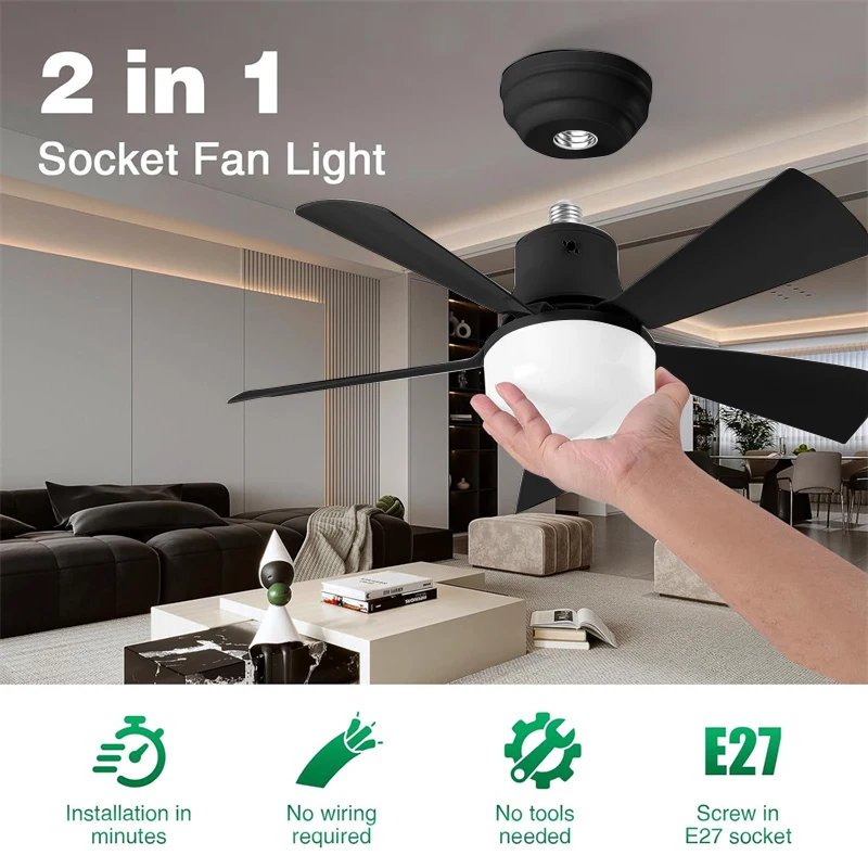 

Современные потолочные вентиляторы, умная лампочка вентилятора E26/E27 с дистанционным управлением, светодиодный вентилятор с регулируемой яркостью для гаража, спальни