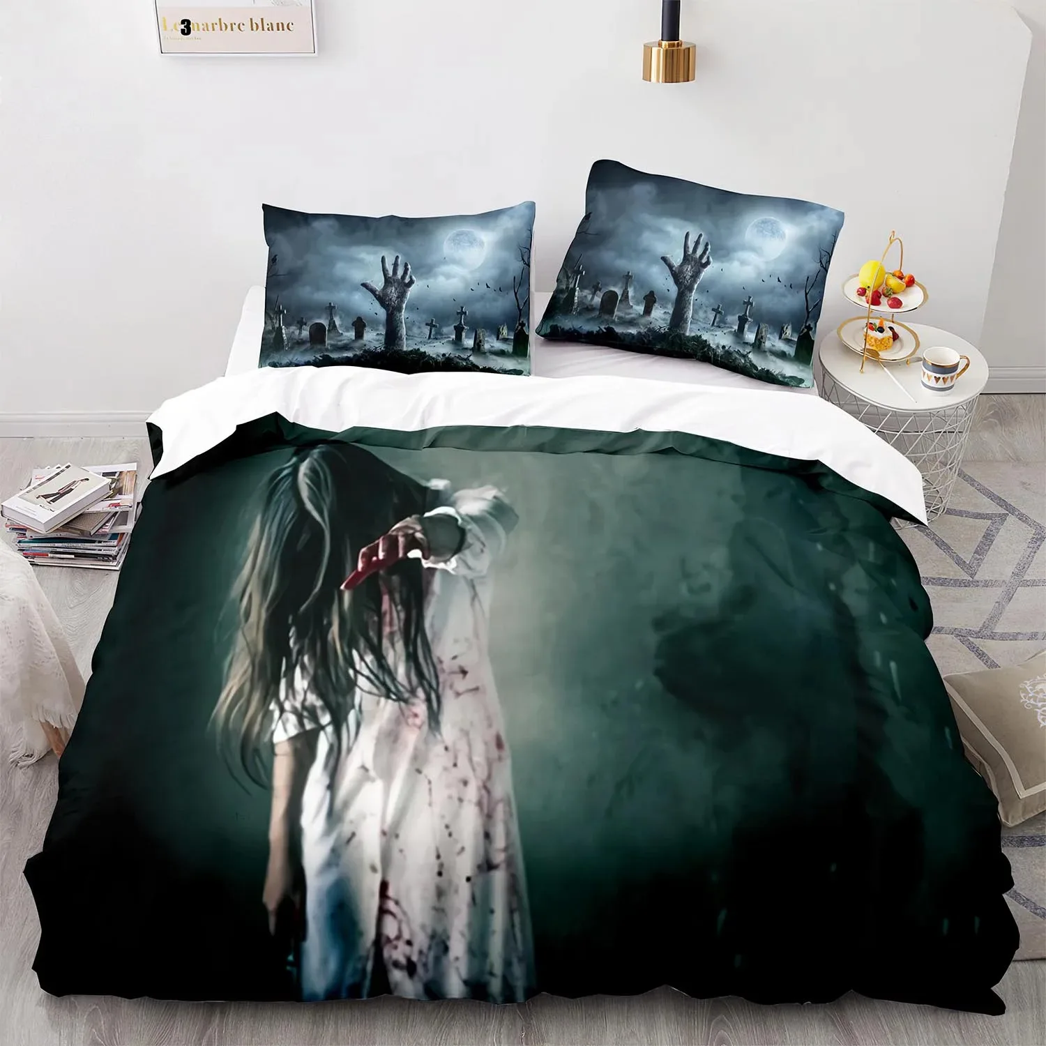 

The Living Dead Bedding Set Single Twin Full Queen King Size Zombie Bed Set Aldult Kid Bedroom Duvetcover Sets 3D Anime 016