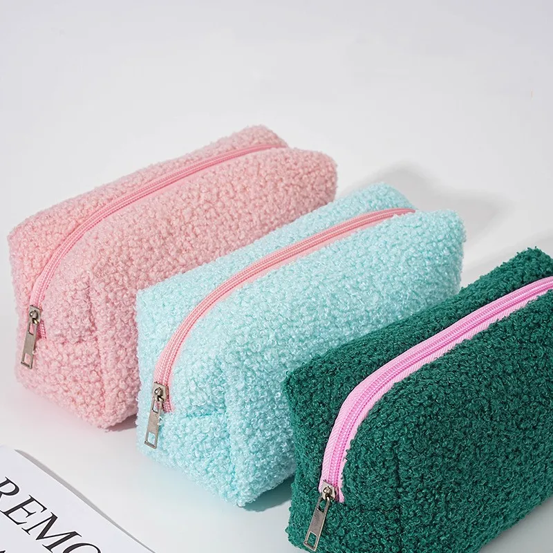 

Plush Soft Makeup Bag Large Capacity Cosmetic Storage Bag Travel Portable Wash Pouch For Women Student Stationery Organizer Bag