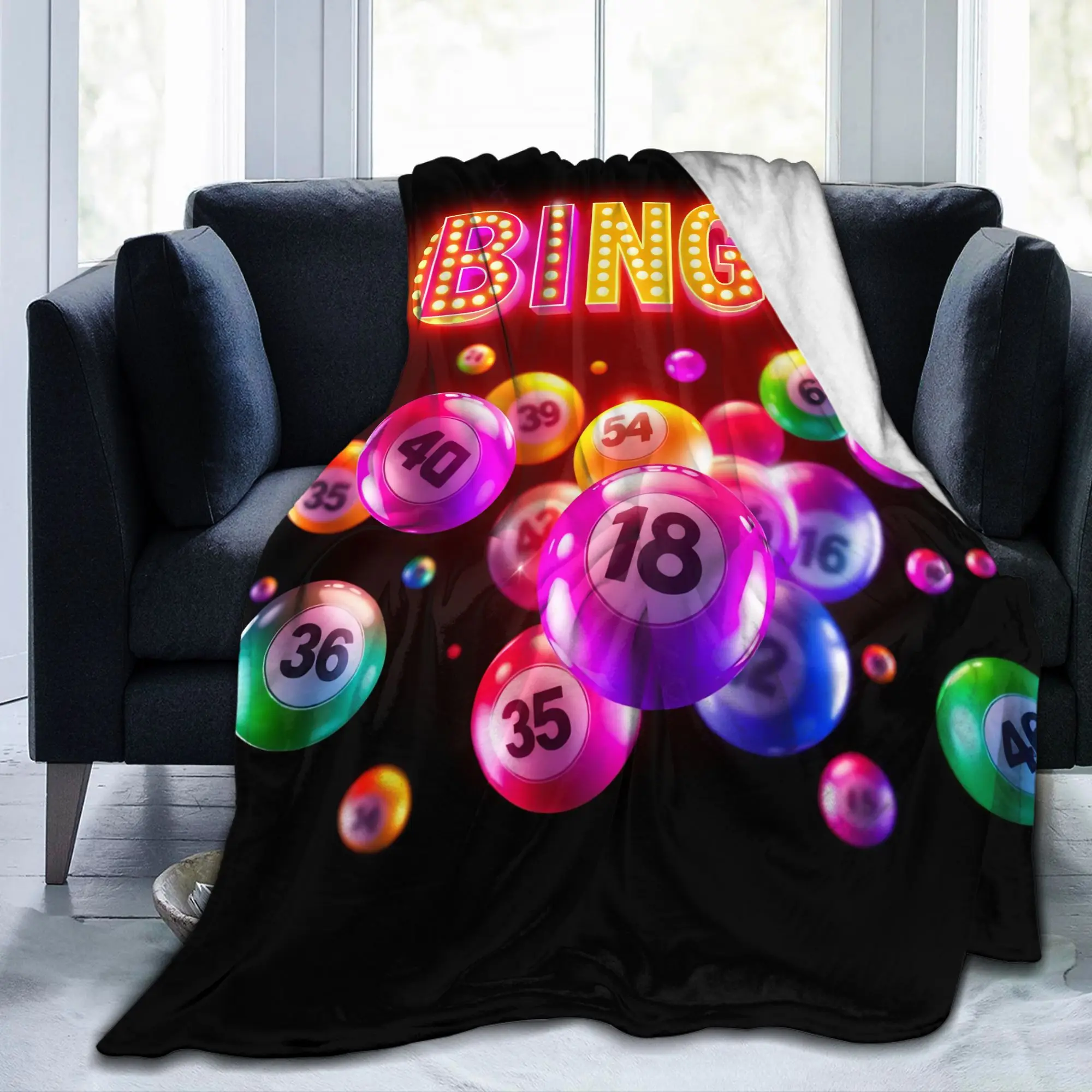 Bingo Balls Paper Game Flannel Blankets  Funny Bedding Throw Blankets for Bedspread Soft Travel Breathable