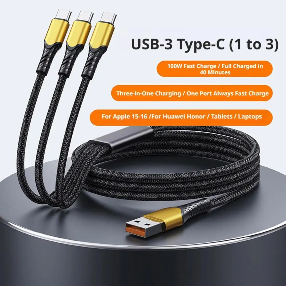 1.3m 3-in-1 Fast Charging Cable - 100W Super Fast Charge, Type-C To Multi, Compatible With Laptop Phone