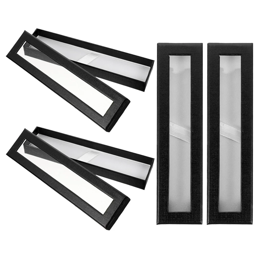 

4 Pcs Clear Pen Box With Window Single Pen Storage Holder Empty Gift Wrapping Case Organizer for Office Desk Display
