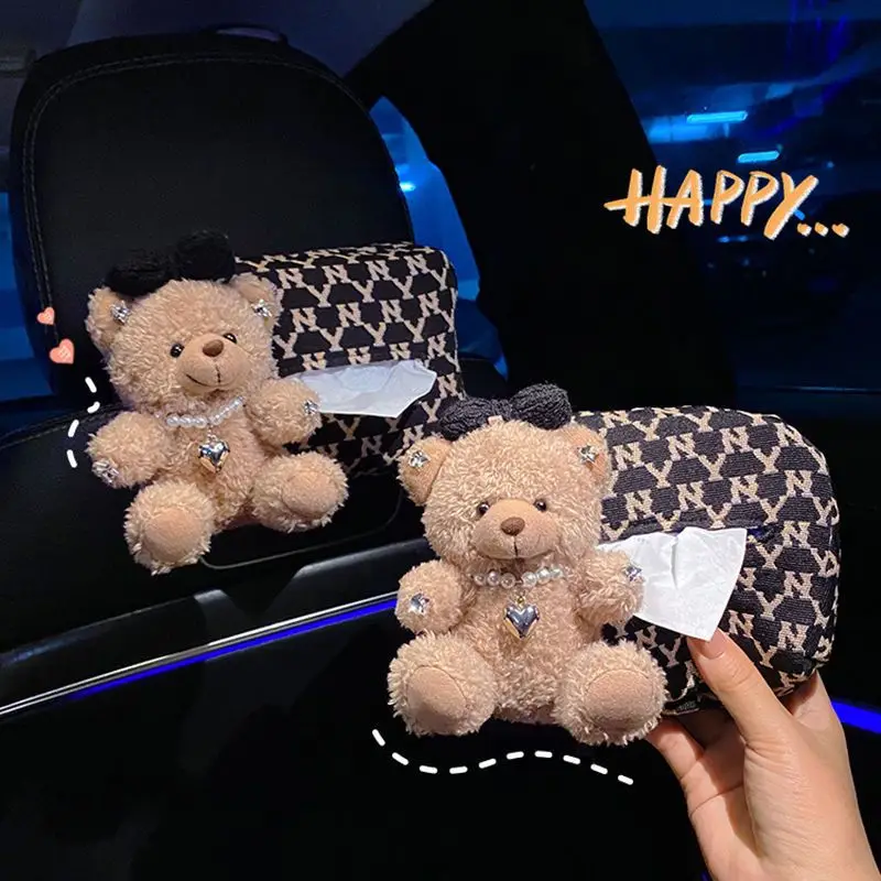 Cute Bear Car Tissue Box Draw Animal Cartoon Panda Paper Box Car Seat Back Tissue Wrapped Car Accessories Interior Decoration