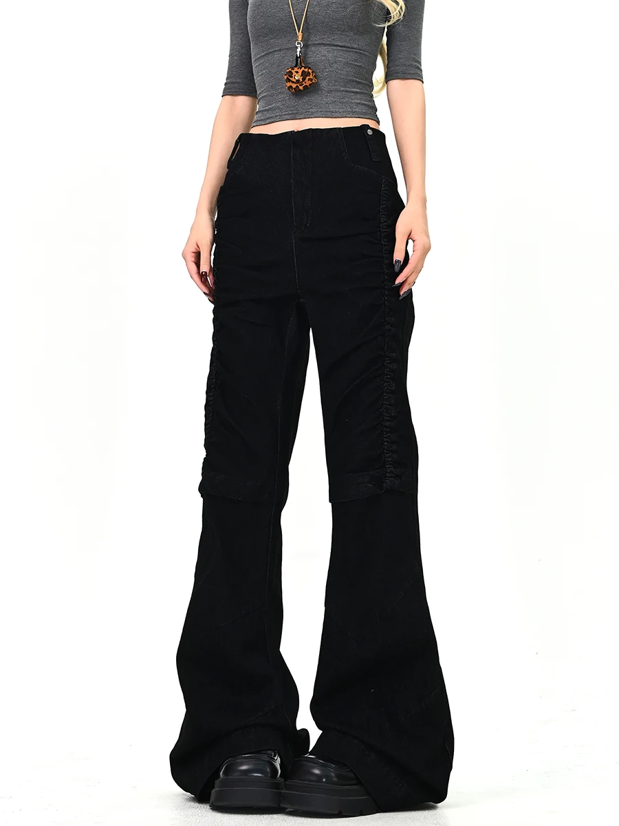 

Wrinkled Punk Sle Women's Jeans Spring 2026 New American High Street Vibe Micro Flared Long Trousers Trendy Loose Fit