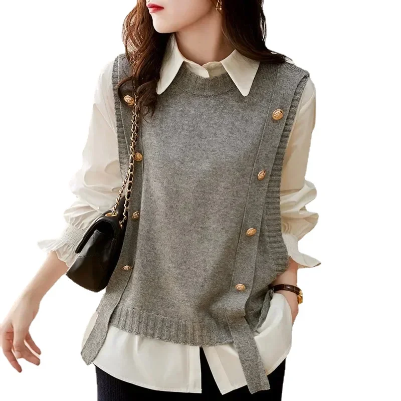 

Fashion Knitted Vest for Women Sleeveless Sweater Vest Retro Knit Tank-Top Korean Female Autumn and Winter Knit Pullover