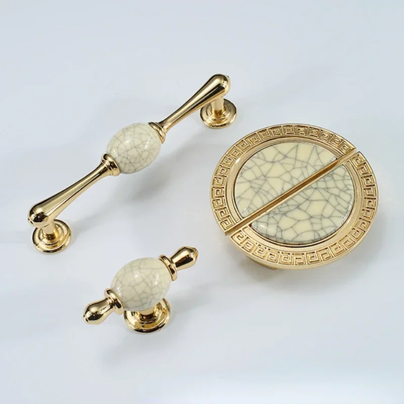 European Stone Grain Ceramic Handle Kitchen Cabinet Handles Cupboard Door Pulls Drawer Knobs Gold Furniture Handle Hardware