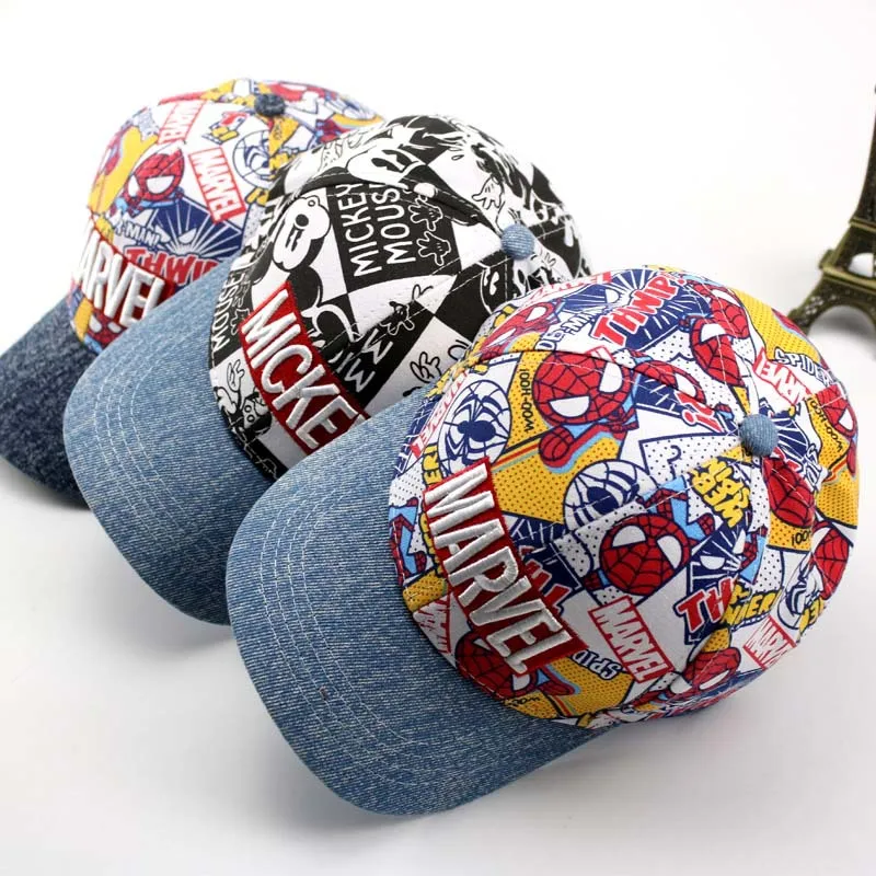 Anime dos desenhos animados disney mickey chapéu marvel spiderman boné de beisebol chapéu das crianças meninos meninas chapéu de sol dos desenhos animados hip hop chapéu