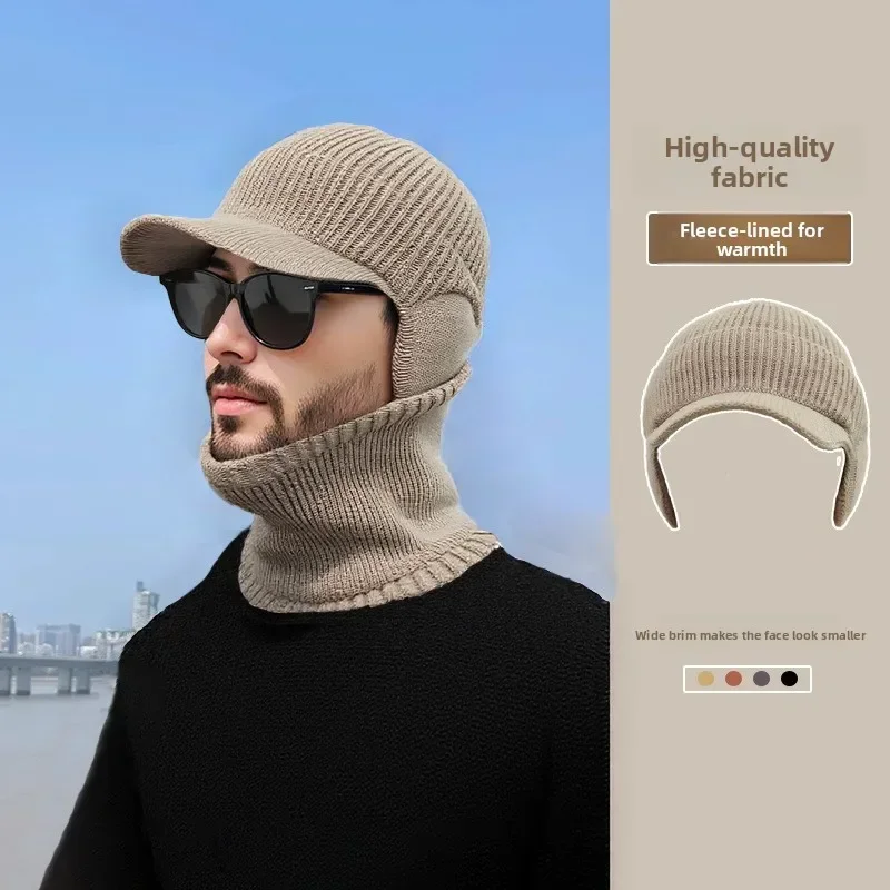 Men's Knitted Duckbill Hat: Winter Warm Fleece Lined, Black, Large Head Circumference