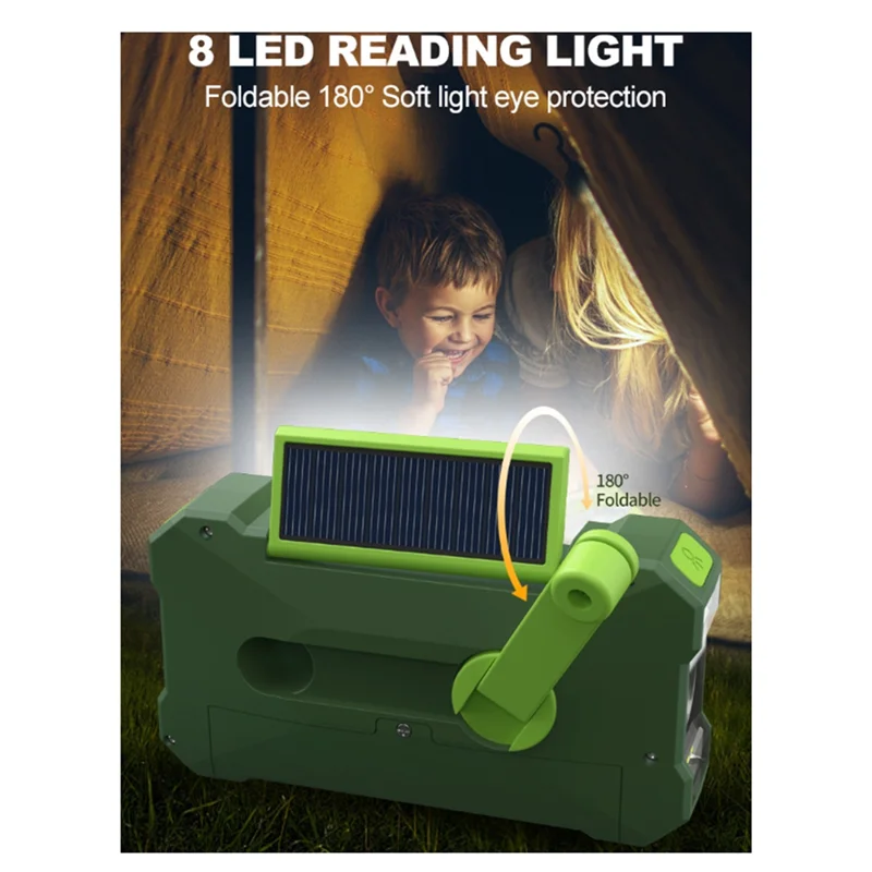

XSXS-5200Mah Emergency Radio, Solar Hand Crank Radio Portable Radio With Phone Charger LED Flashlight Outdoor Emergency