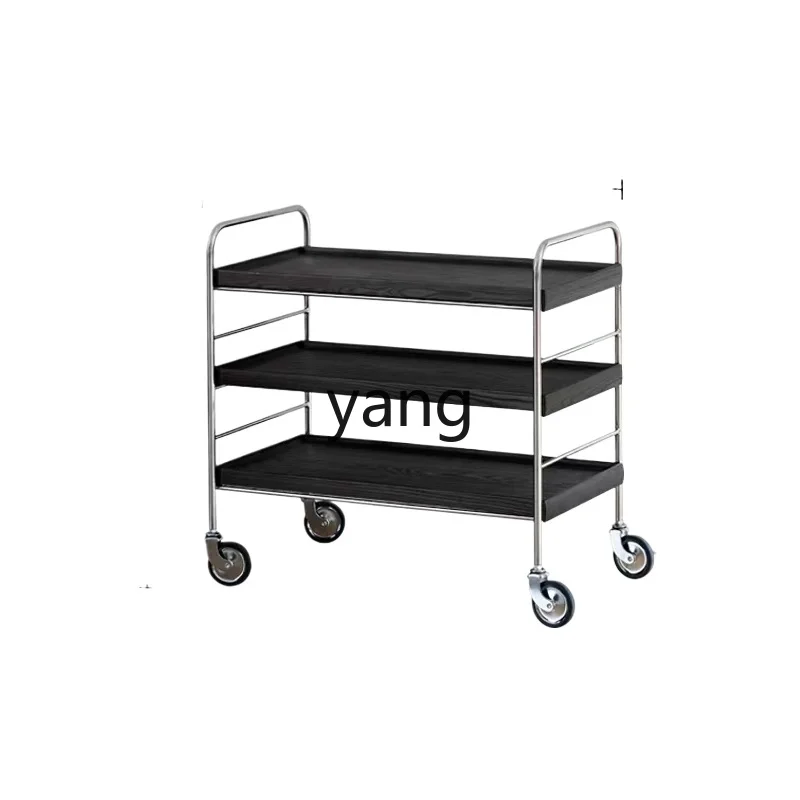 

LMM minimalist stainless steel solid wood small coffee table movable side cart living room side cabinet metal dining car