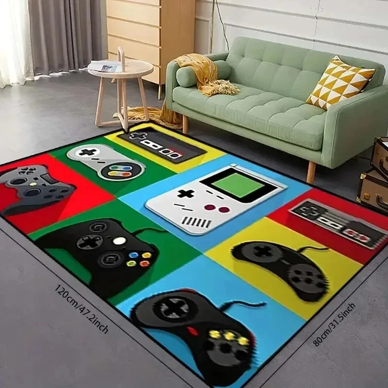 Retro Game Machine Printed Carpet, Skin-friendly Soft Non-slip Floor Rug, Practical Indoor Mat for Kids Play Area, Living Room