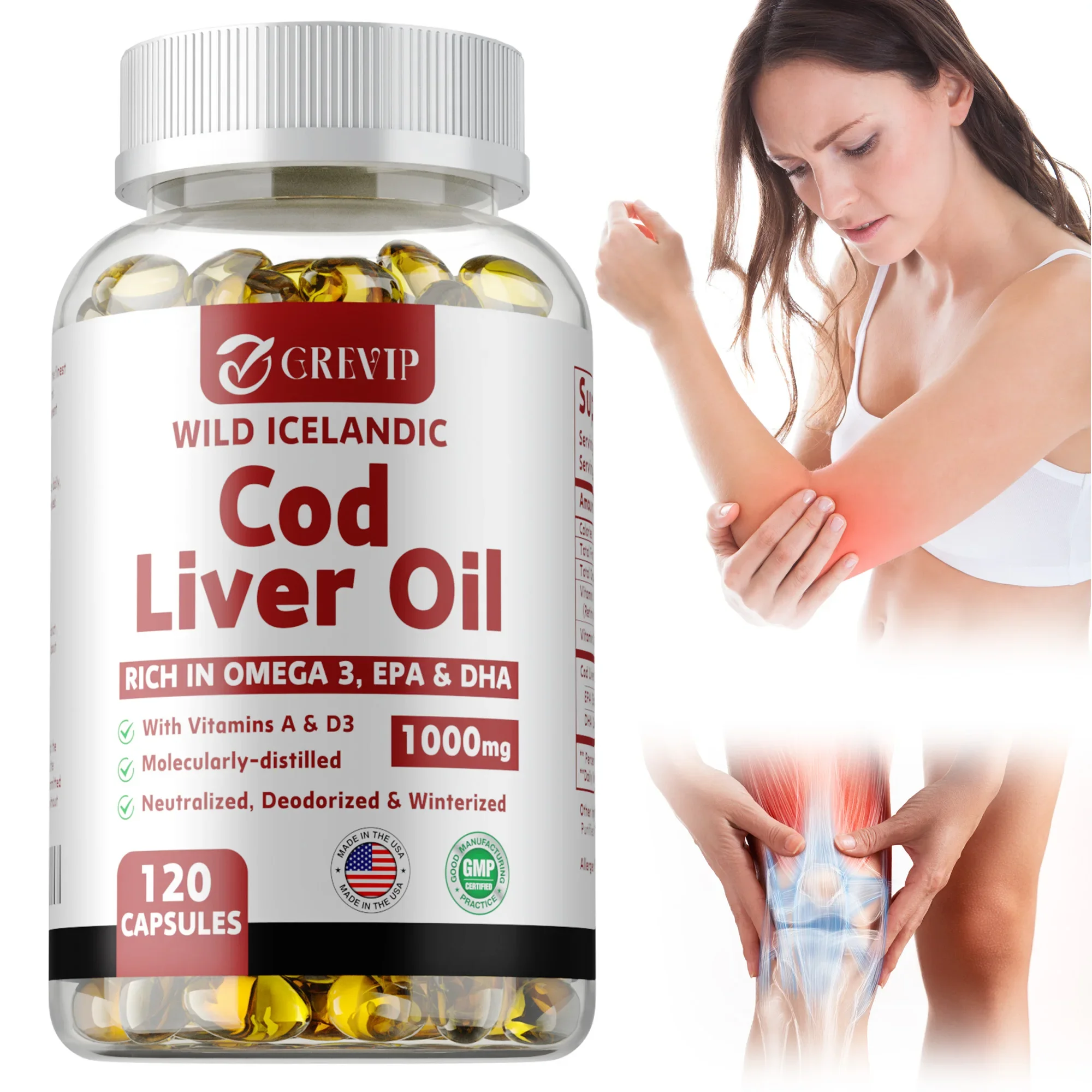 Cod Liver Oil Capsules Vitamins A & D and DHA Support Stress Relief, Strengthen The Brain, Bones,Improve Memory and Intelligence