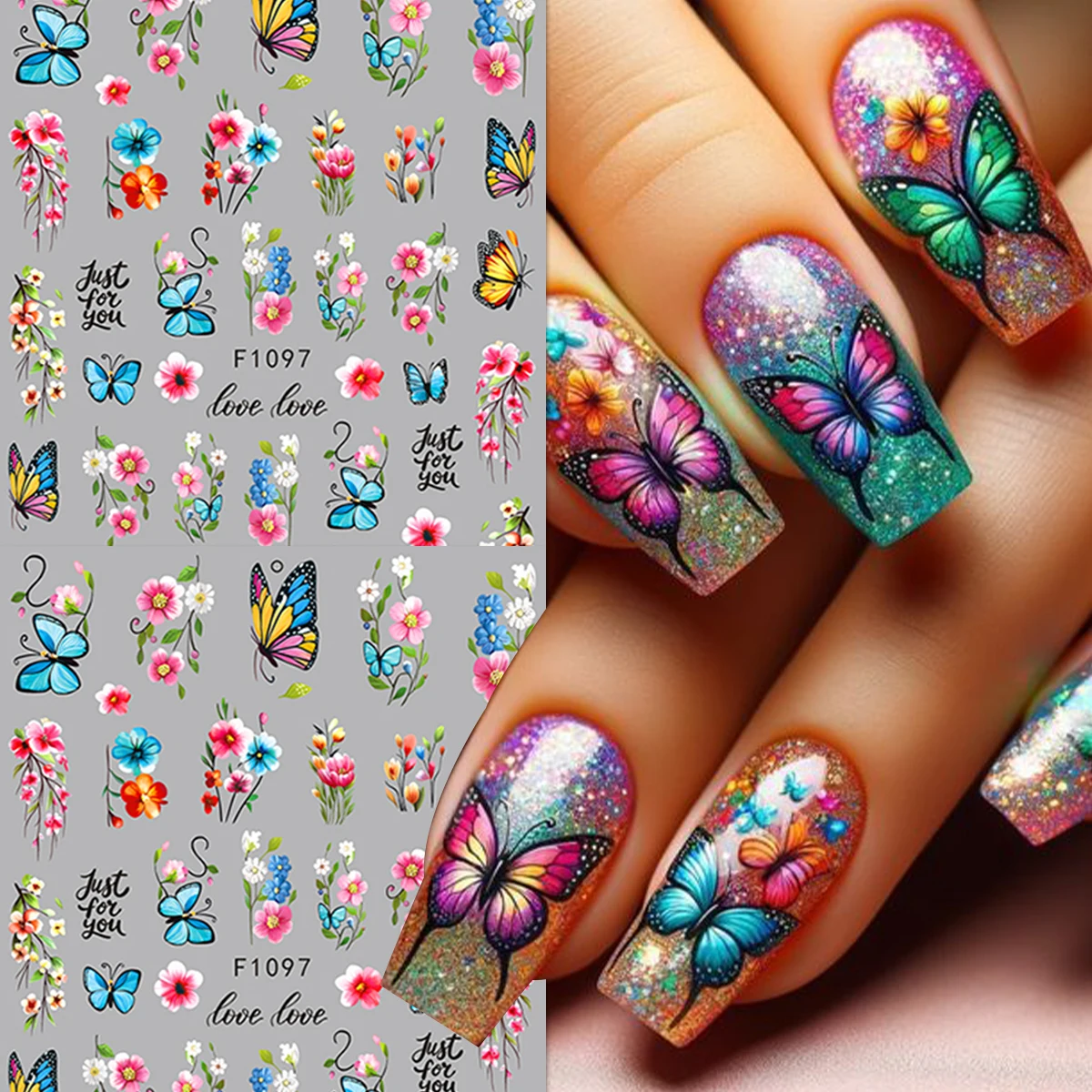 Frühlings- und Sommerblumen-Schmetterlings-Nagelsticker, einfach anzubringen für die Nageldekoration, zum Selbergestalten, als Geschenk, für Partys und zur Gestaltung von Make-up für Hochzeiten. – Detail 21