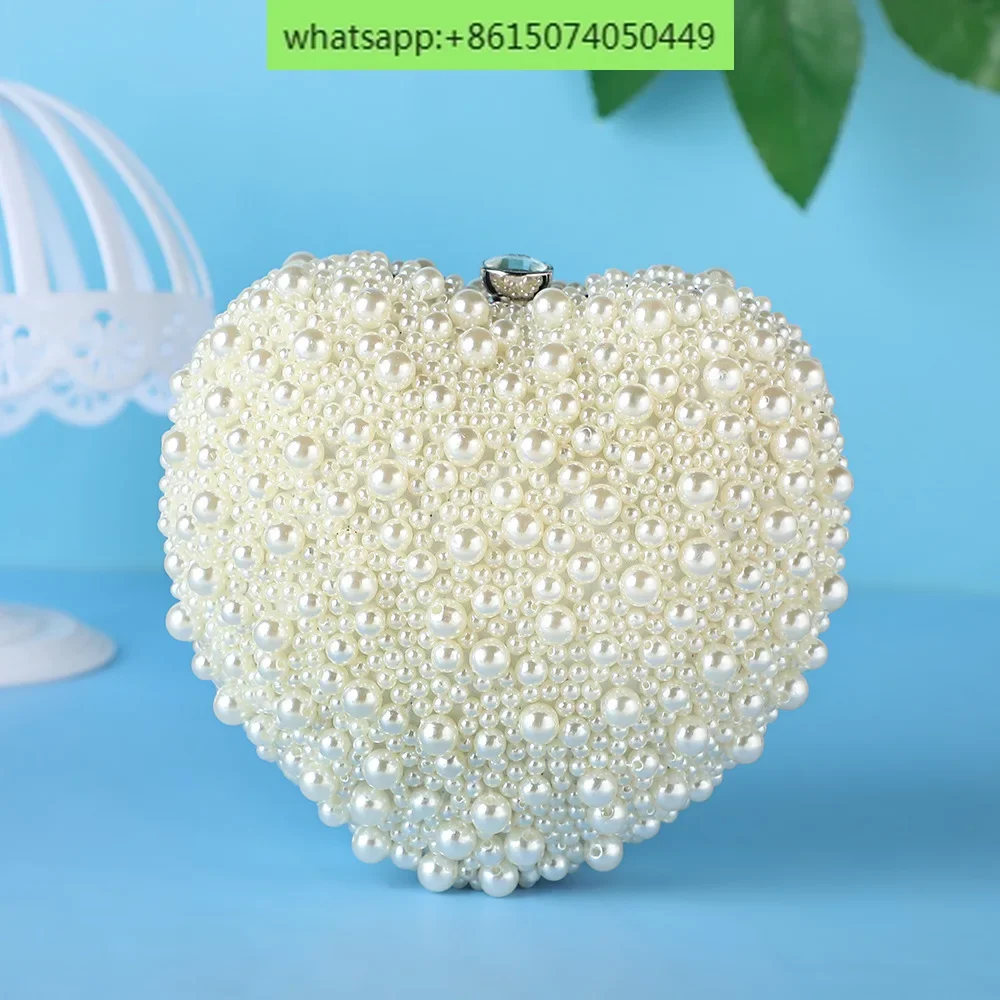 Pearl banquet bag, Japanese and Korean style women's heart-shaped evening bag, fashionable handheld bag