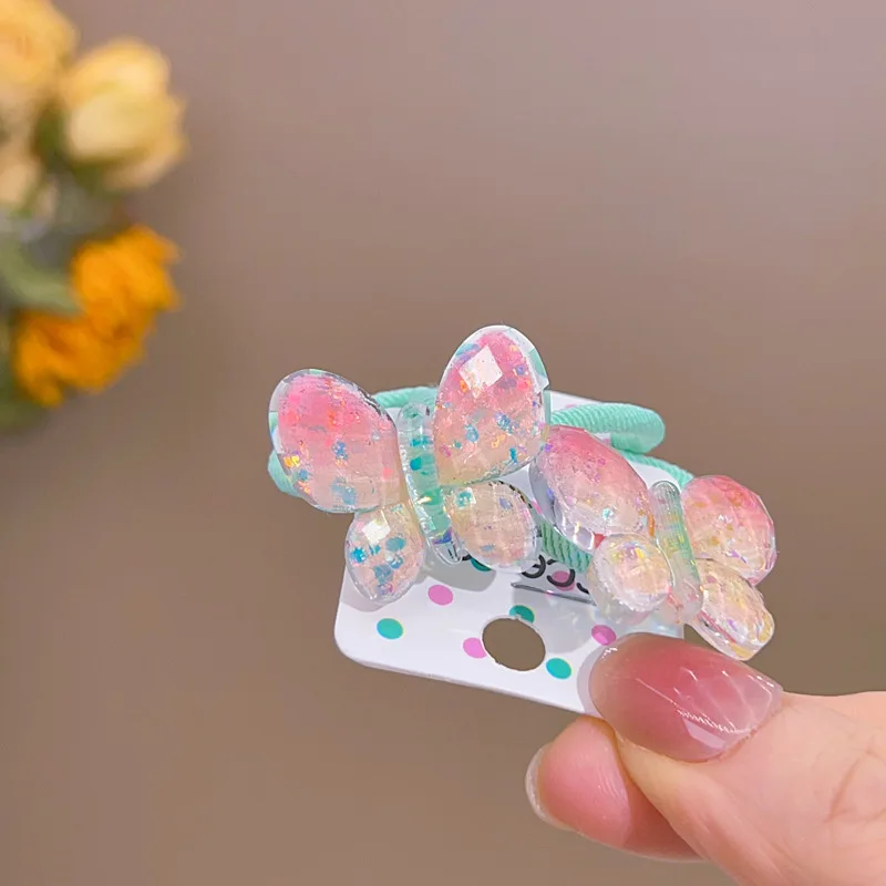 2ชิ้นยางยืดเด็กเล็กเด็กผู้หญิงผีเสื้อไล่ระดับสีการ์ตูนสายรัดผมเจ้าหญิงน่ารักเครื่องประดับผมเด็ก