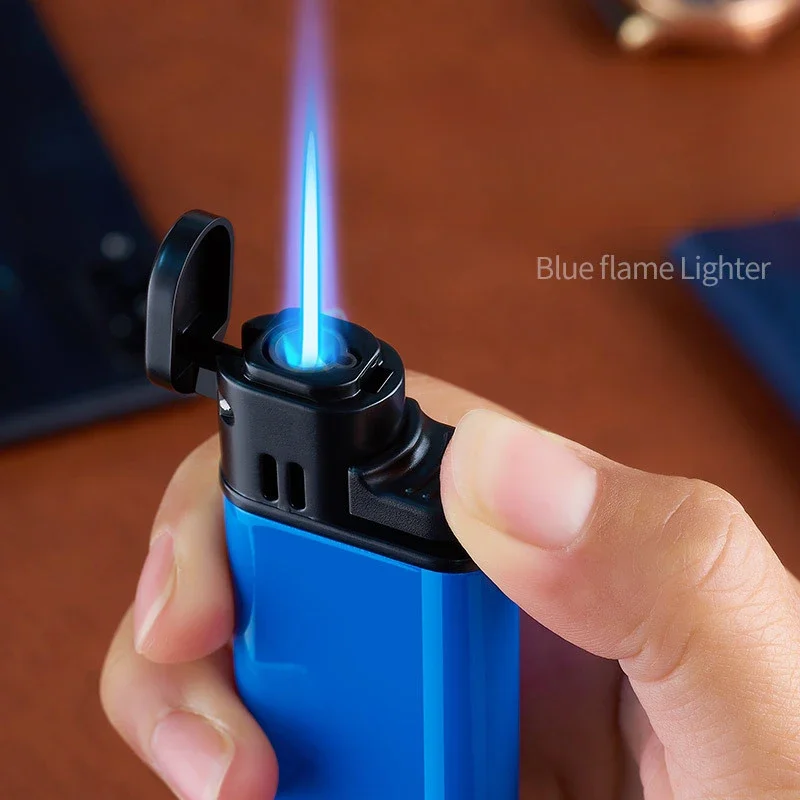 

Newest Metal Straight-through Windproof Blue Flame Lighter Personalized Creative Men's Compact Portable Gift Cigarette Lighter