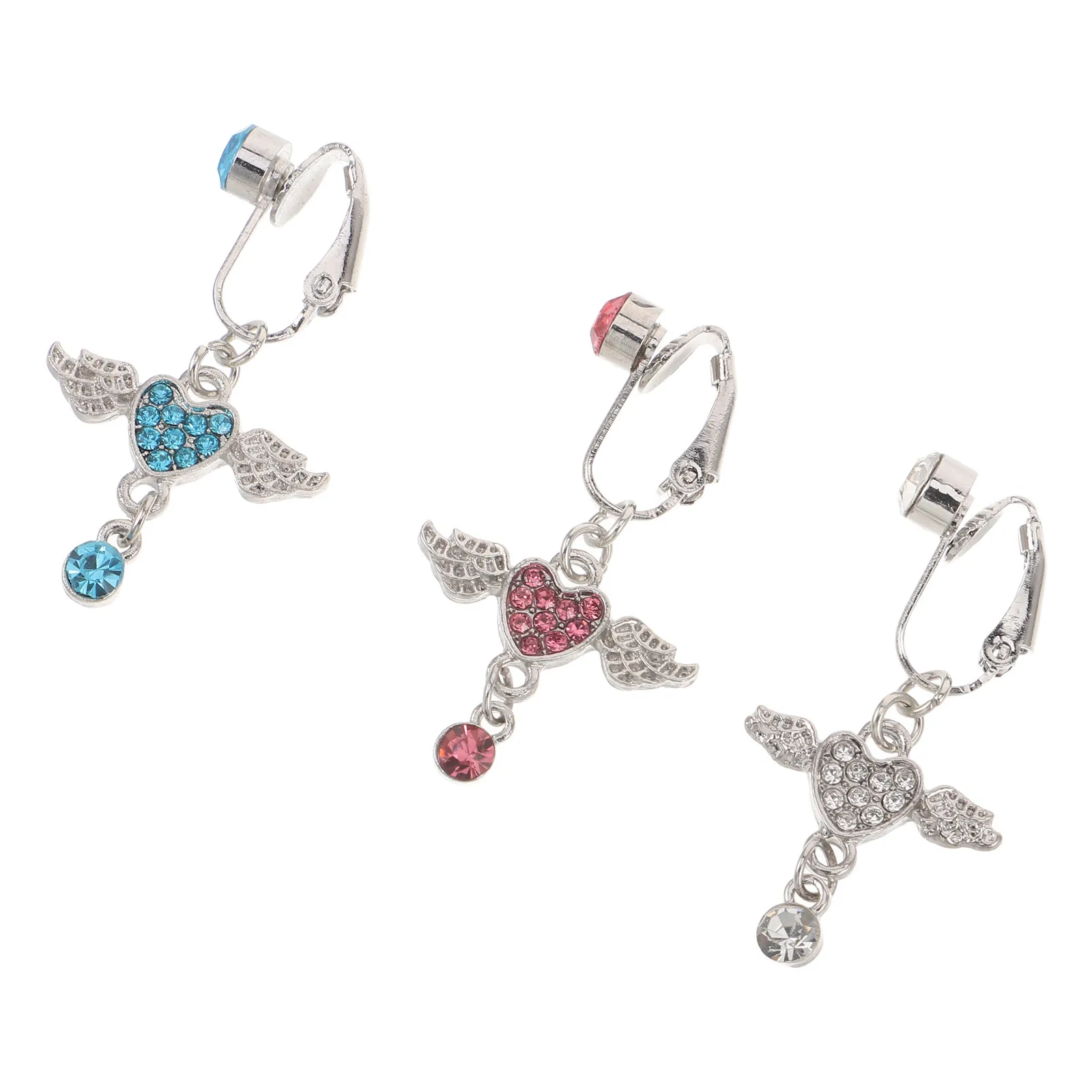 3Pcs Crystal Wing Fake Belly Ring Clip-On, Non-Piercing
