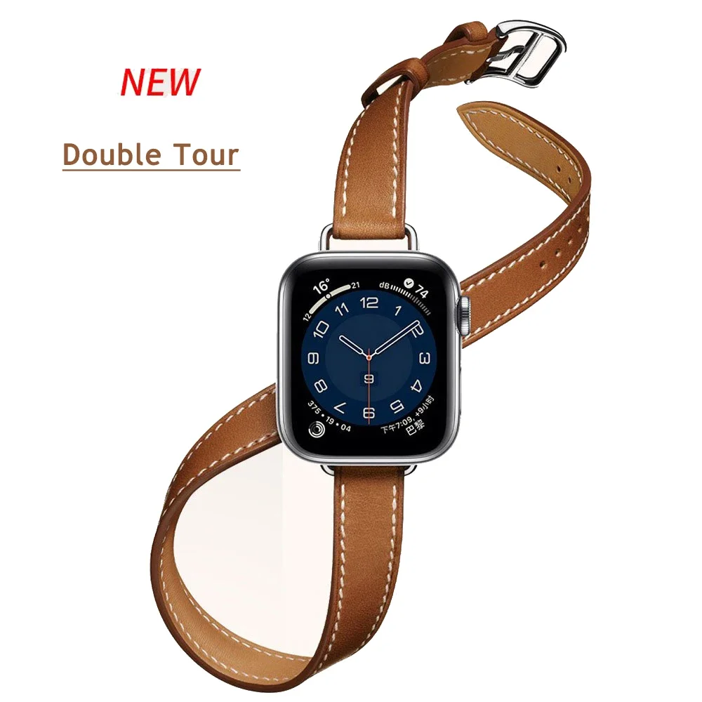 Double Tour leather Strap For Apple Watch Ultra band 49mm 45mm 42mm 44mm Iwatch Series 7 6 Se 5 4 38mm 40mm Fashion Correa 41mm