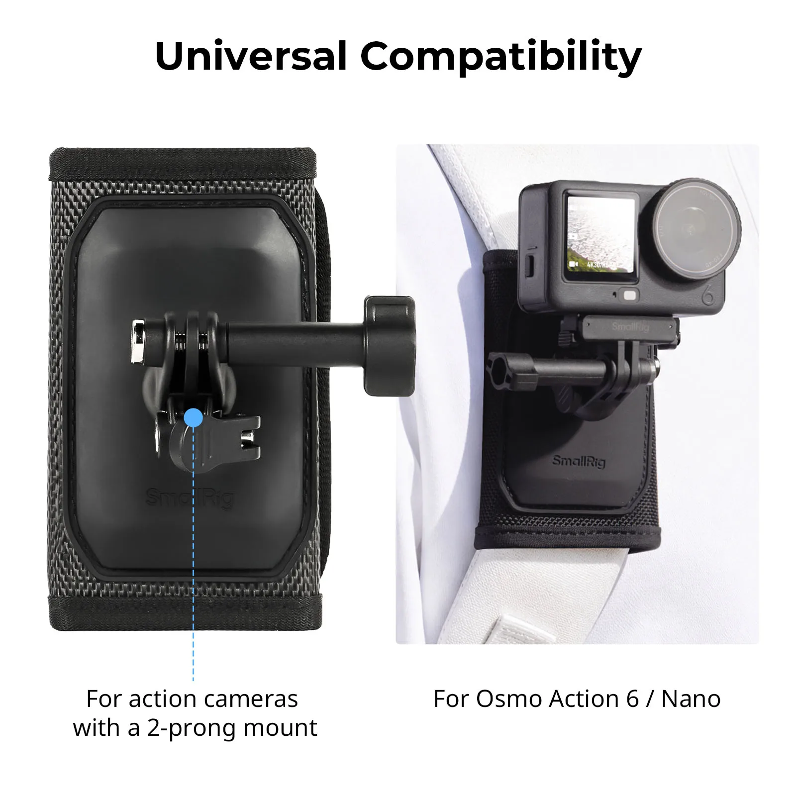SmallRig Supporto per Cinghia Zaino per DJI Osmo Action 6 / Nano con Adattatore a Sgancio Rapido 360 ° Testa a sfera e supporto a 2 punte -6306