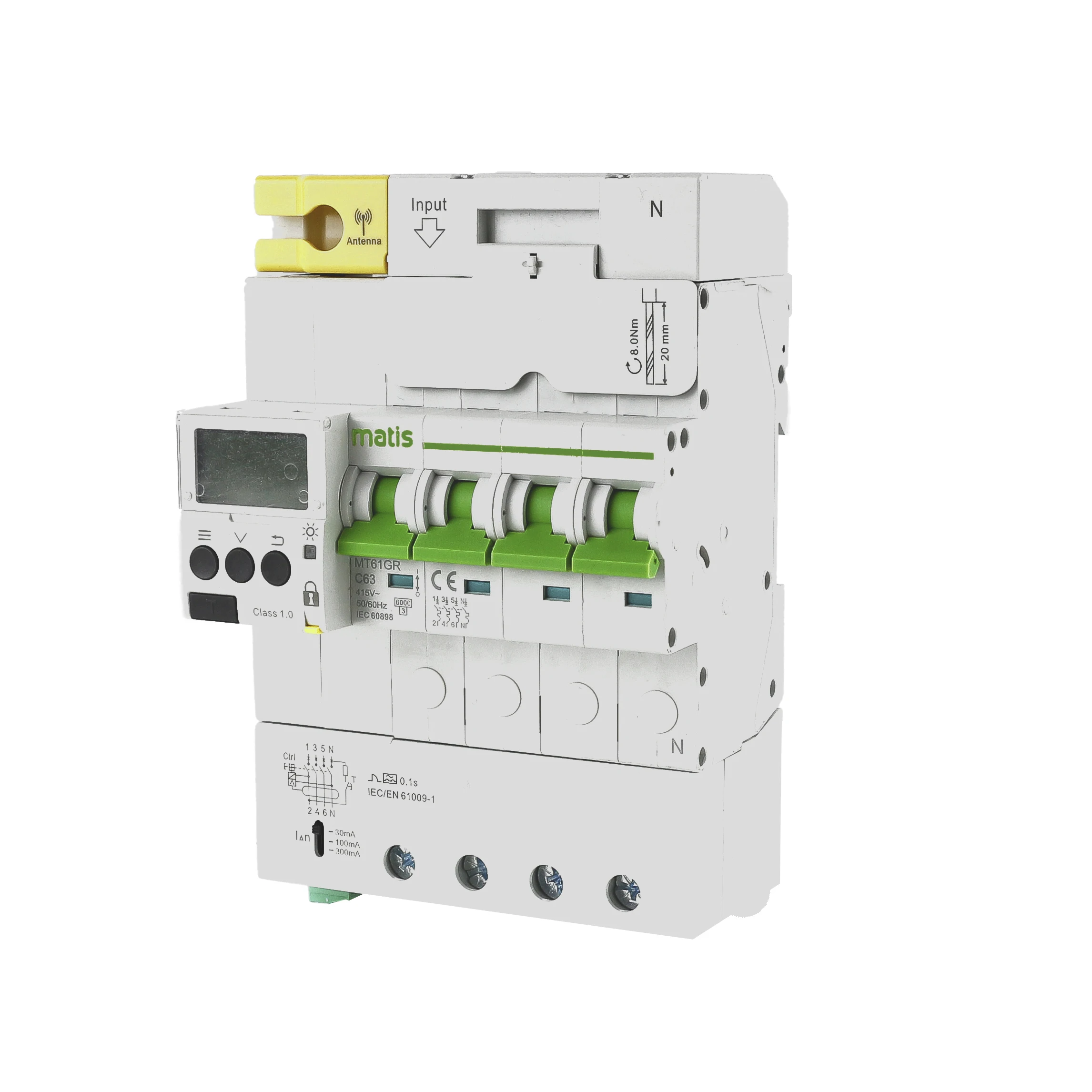 

Factory direct sales Matis MT61GR 3 phase kwh smart meter digital home circuit breaker with over under voltage protection